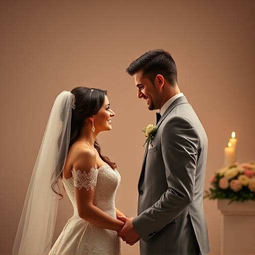 Exemples de photographie de studio - Couple marié échangeant des vœux lors de leur cérémonie
