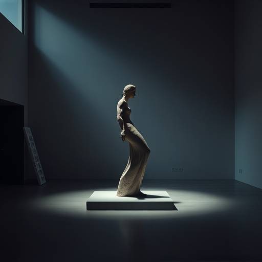 Photographie d'un objet d'art, une sculpture mise en scène dans un environnement minimaliste